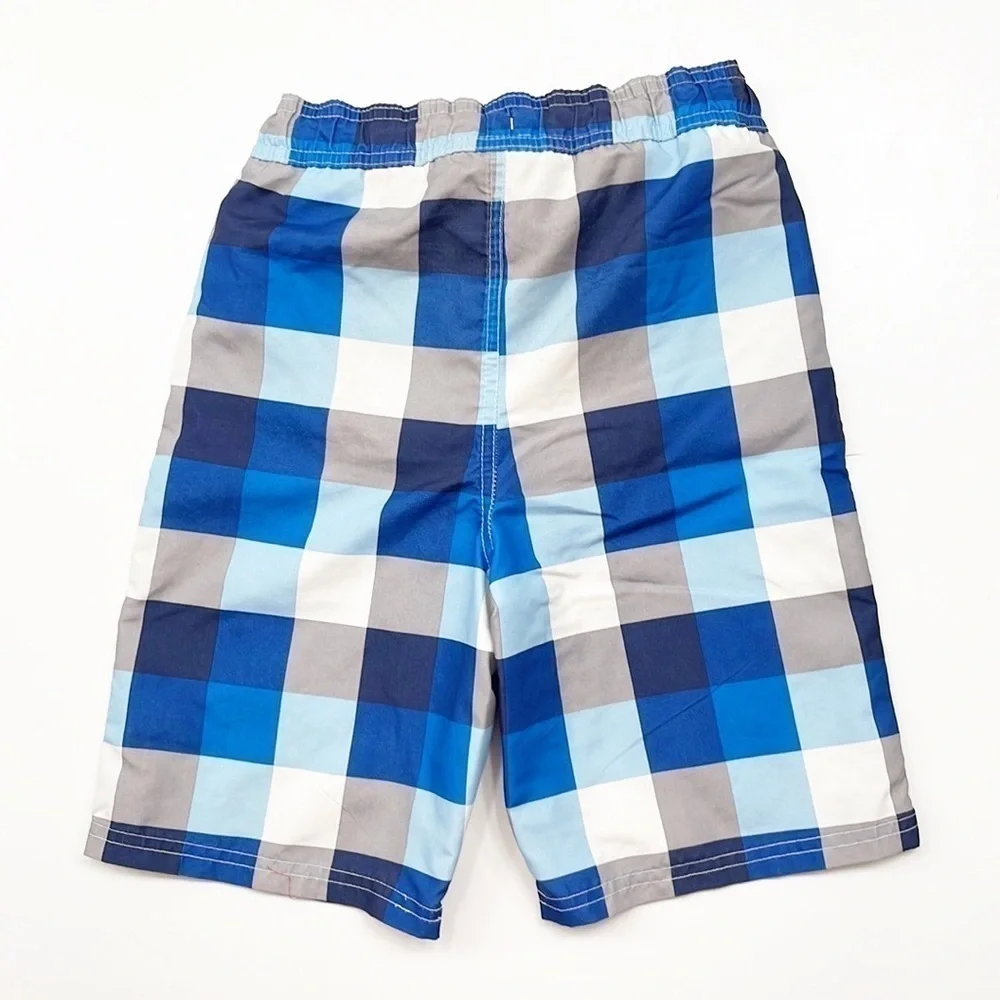iXtreme little boys blue plaid swim trunks
